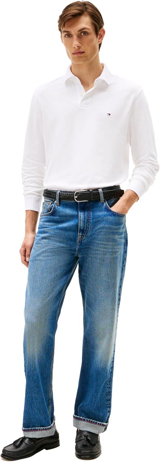 imageTommy Hilfiger Mens Long Sleeve Polo Shirts in Regular Fit with Stretch and Organic Pique CottonWhite