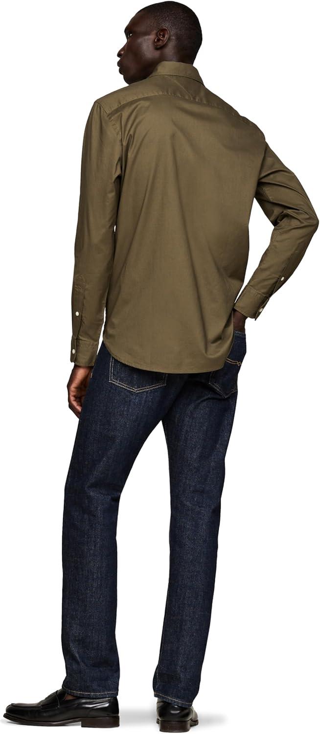 imageTommy Hilfiger Mens Long Sleeve Poplin Shirts in Regular Fit Mens Button Down Shirts Also Available in Big and TallArmy Green