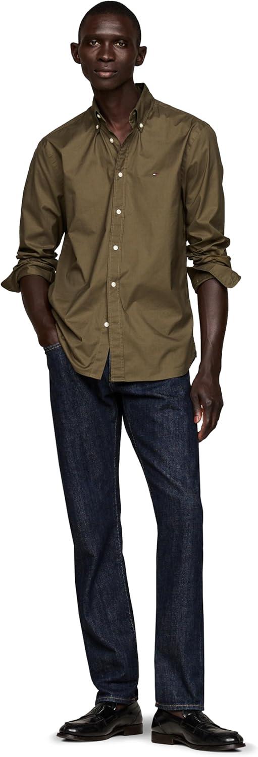 imageTommy Hilfiger Mens Long Sleeve Poplin Shirts in Regular Fit Mens Button Down Shirts Also Available in Big and TallArmy Green