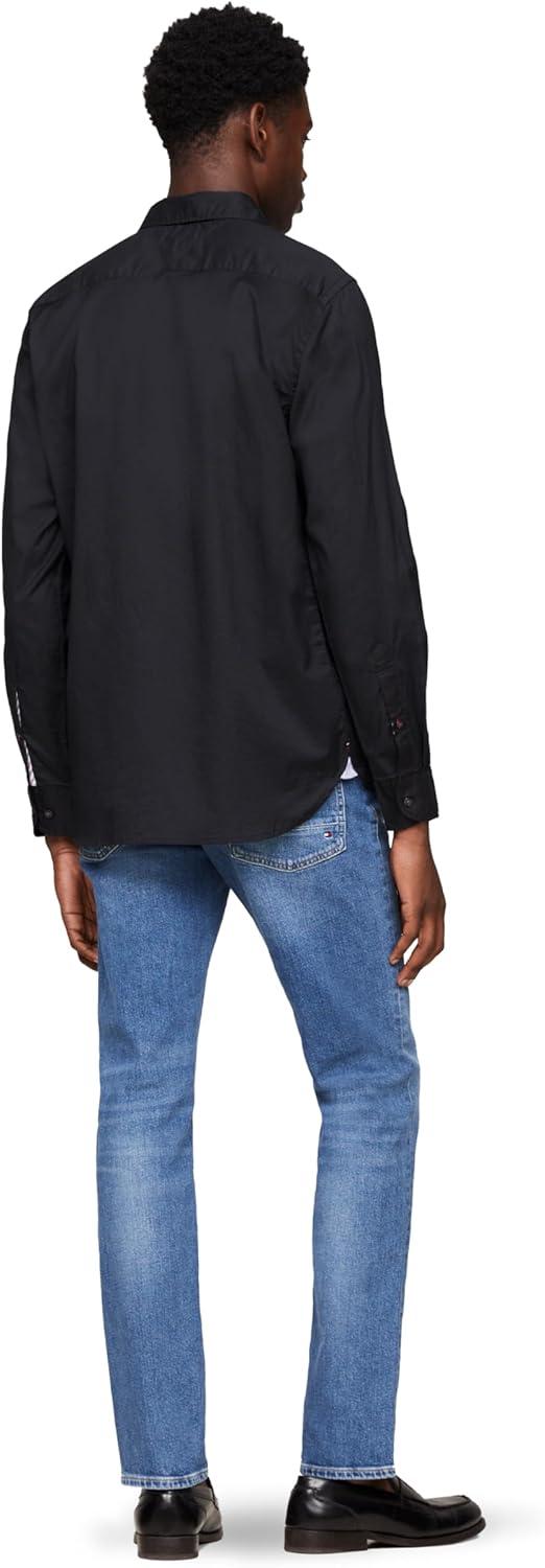 imageTommy Hilfiger Mens Long Sleeve Poplin Shirts in Regular Fit Mens Button Down Shirts Also Available in Big and TallBlack