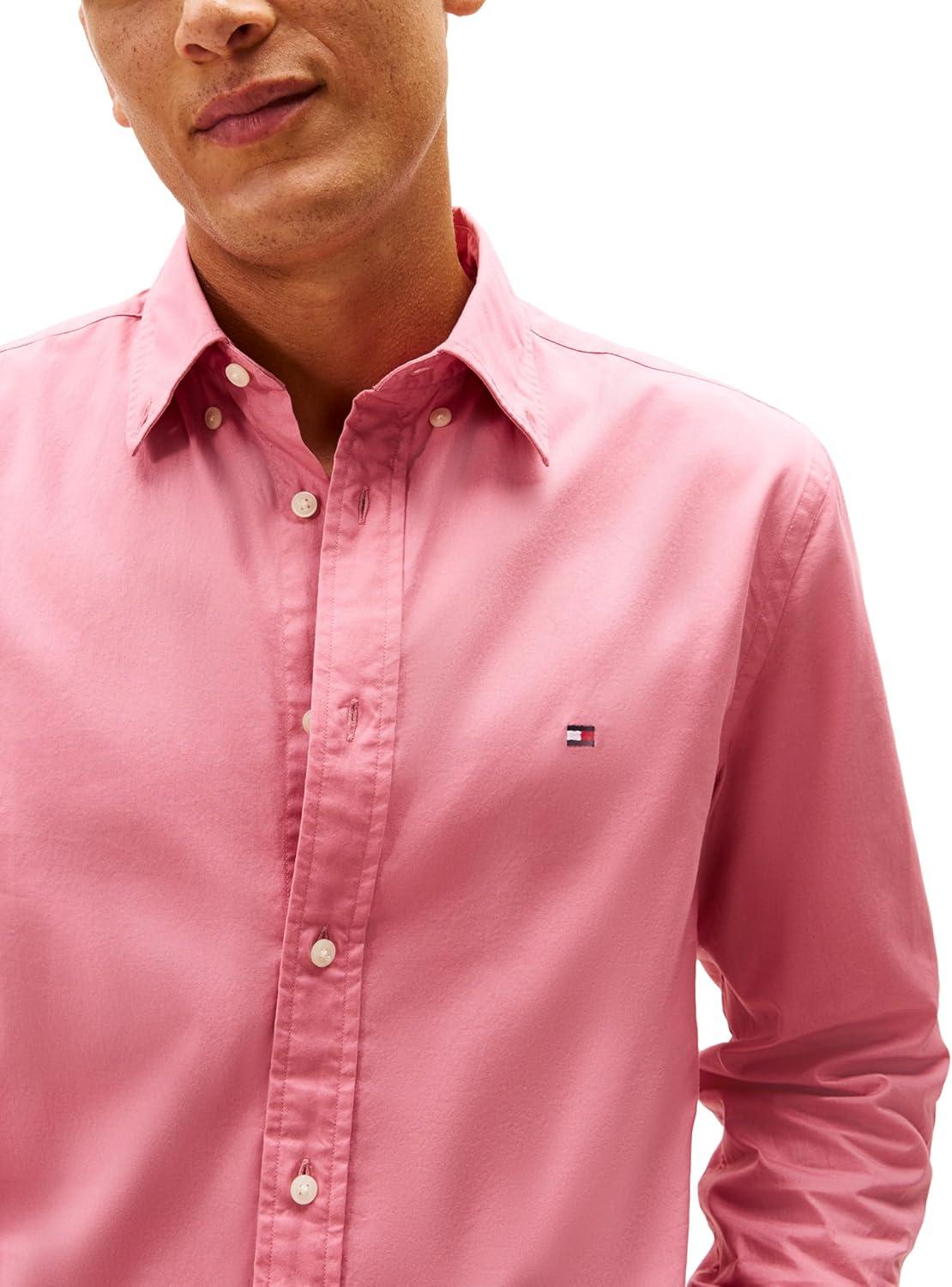 imageTommy Hilfiger Mens Long Sleeve Poplin Shirts in Regular Fit Mens Button Down Shirts Also Available in Big and TallCamellia Blush