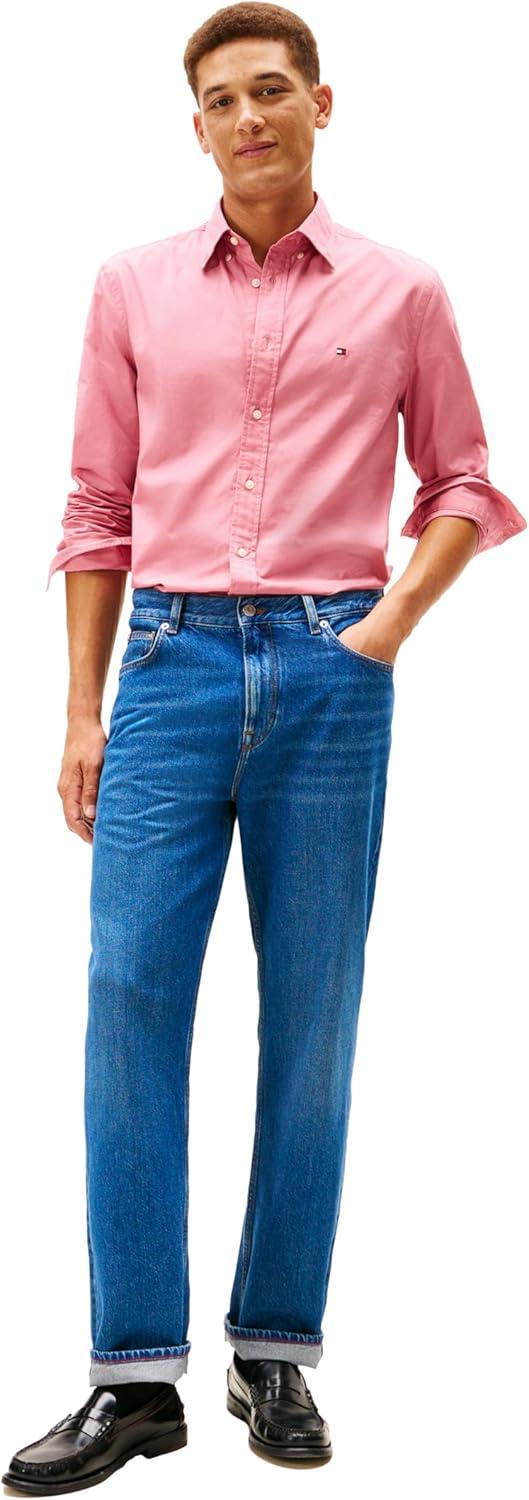 imageTommy Hilfiger Mens Long Sleeve Poplin Shirts in Regular Fit Mens Button Down Shirts Also Available in Big and TallCamellia Blush