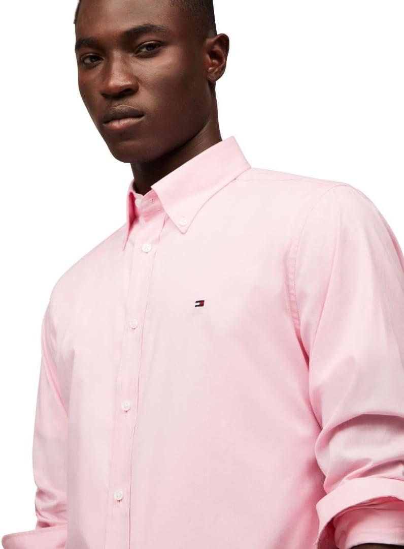imageTommy Hilfiger Mens Long Sleeve Poplin Shirts in Regular Fit Mens Button Down Shirts Also Available in Big and TallClassic Pink