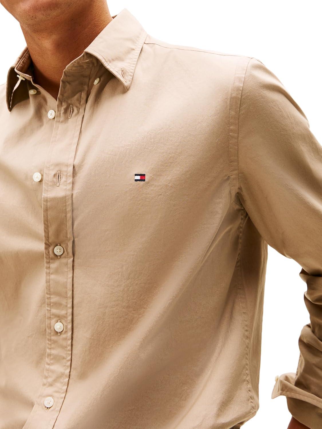 imageTommy Hilfiger Mens Long Sleeve Poplin Shirts in Regular Fit Mens Button Down Shirts Also Available in Big and TallCoastal Taupe