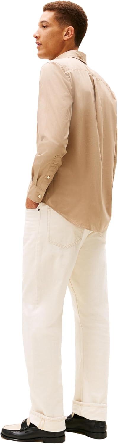 imageTommy Hilfiger Mens Long Sleeve Poplin Shirts in Regular Fit Mens Button Down Shirts Also Available in Big and TallCoastal Taupe