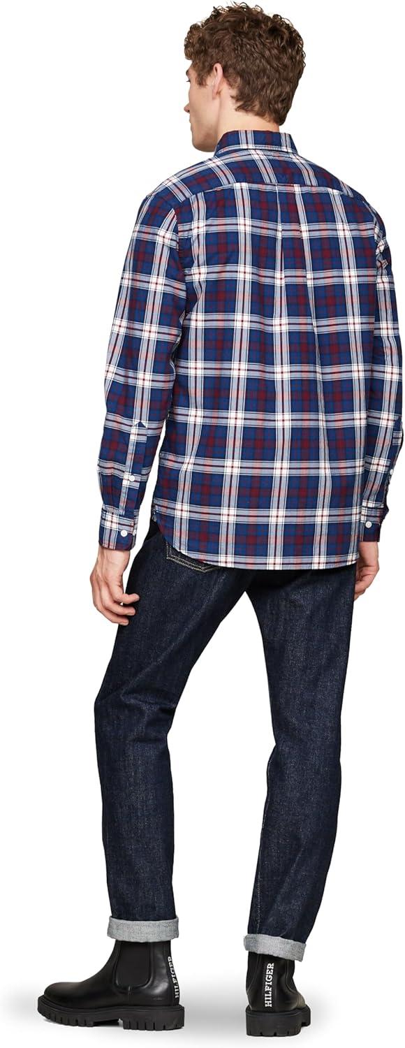imageTommy Hilfiger Mens Long Sleeve Poplin Shirts in Regular Fit Mens Button Down Shirts Also Available in Big and TallDeep Indigo Rouge Check