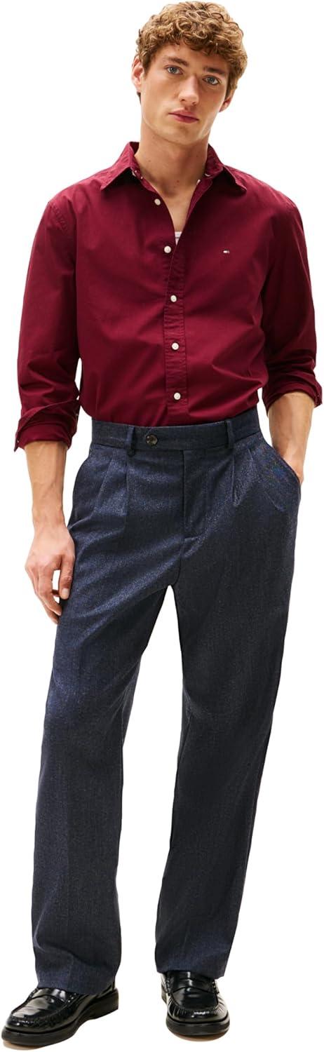 imageTommy Hilfiger Mens Long Sleeve Poplin Shirts in Regular Fit Mens Button Down Shirts Also Available in Big and TallDeep Rouge