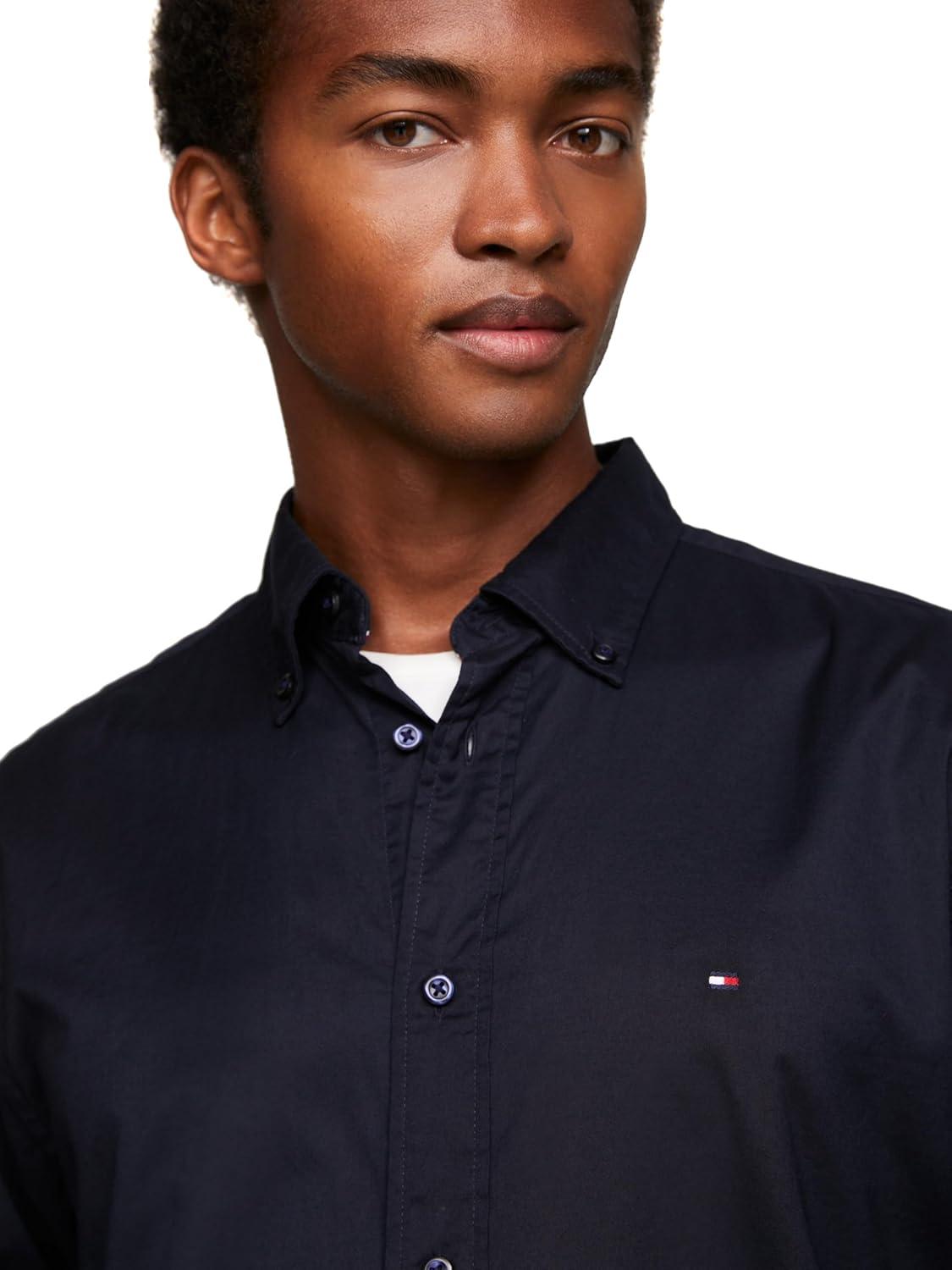 imageTommy Hilfiger Mens Long Sleeve Poplin Shirts in Regular Fit Mens Button Down Shirts Also Available in Big and TallDesert Sky
