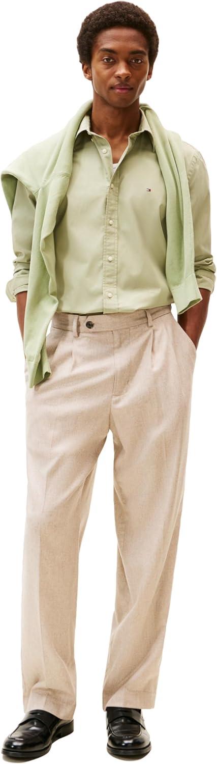imageTommy Hilfiger Mens Long Sleeve Poplin Shirts in Regular Fit Mens Button Down Shirts Also Available in Big and TallEarth Sage