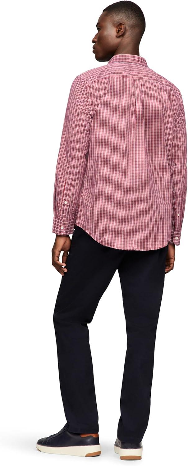 imageTommy Hilfiger Mens Long Sleeve Poplin Shirts in Regular Fit Mens Button Down Shirts Also Available in Big and TallMedium Red Check