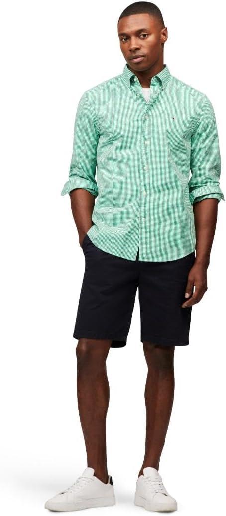 imageTommy Hilfiger Mens Long Sleeve Poplin Shirts in Regular Fit Mens Button Down Shirts Also Available in Big and TallOlympic Green Optic White Gingham