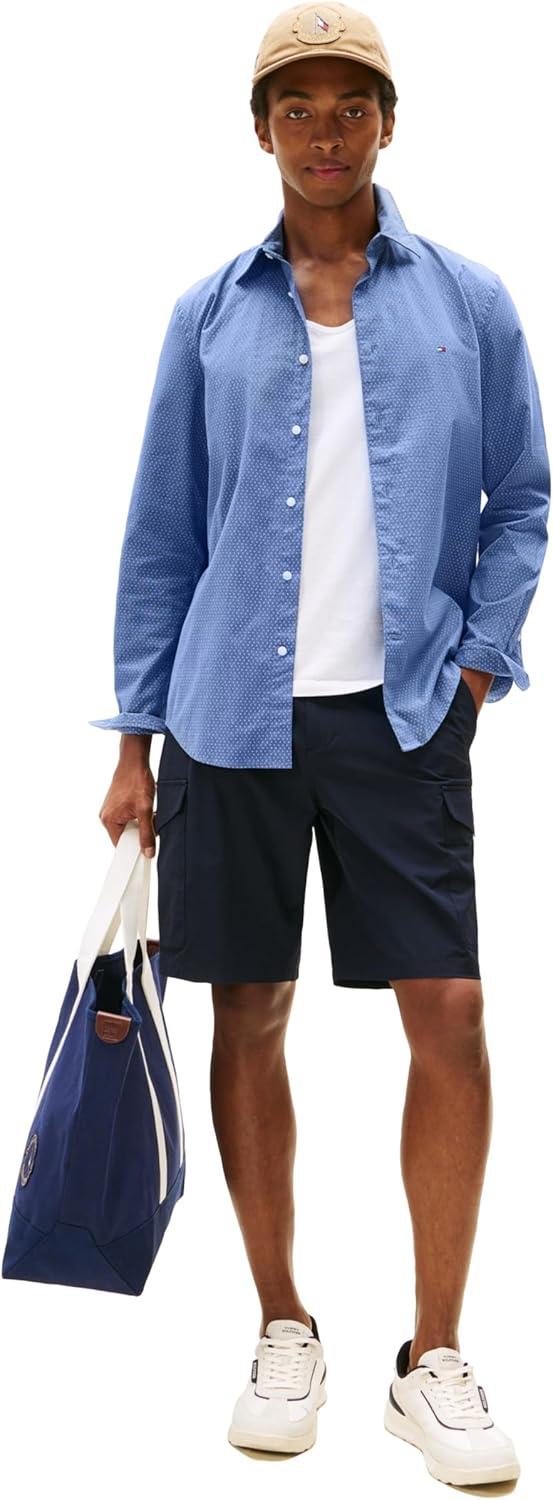 imageTommy Hilfiger Mens Long Sleeve Poplin Shirts in Regular Fit Mens Button Down Shirts Also Available in Big and TallPreppy Navy