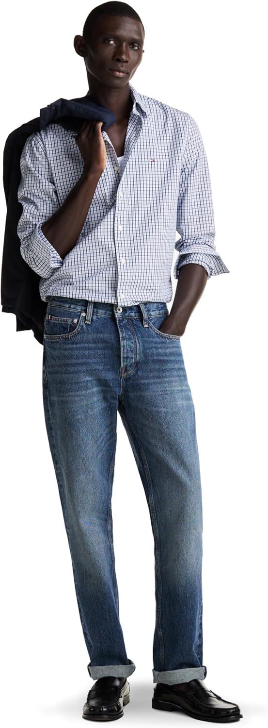 imageTommy Hilfiger Mens Long Sleeve Poplin Shirts in Regular Fit Mens Button Down Shirts Also Available in Big and TallSweet Blue Multi Gingham