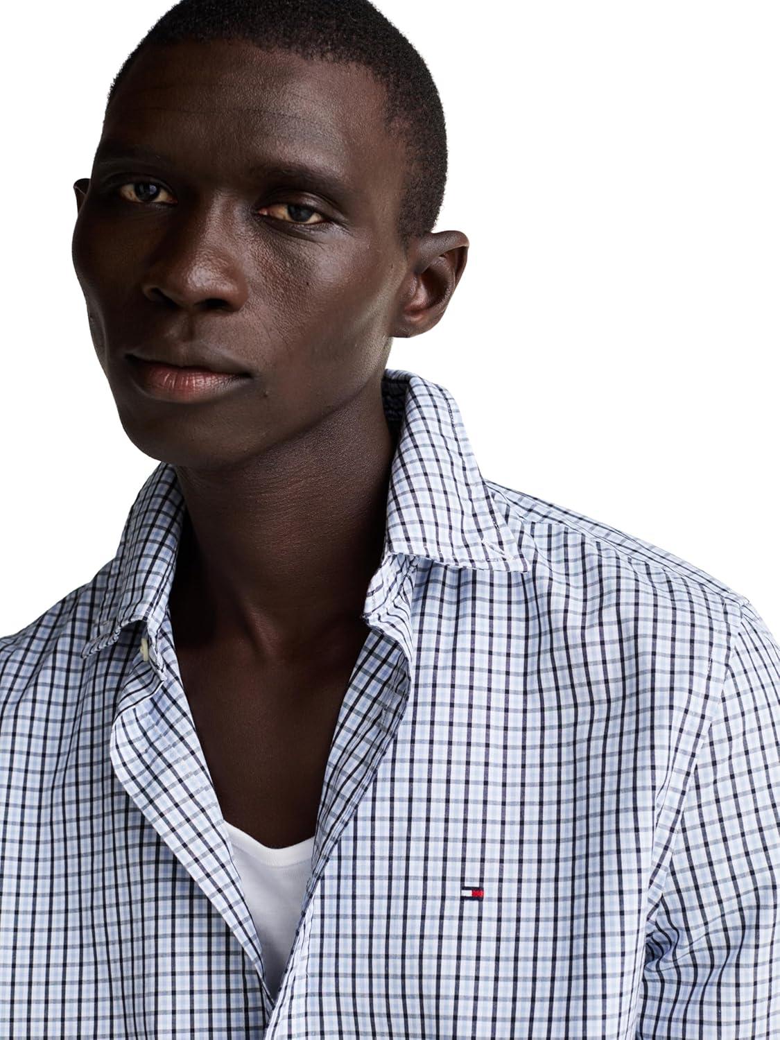 imageTommy Hilfiger Mens Long Sleeve Poplin Shirts in Regular Fit Mens Button Down Shirts Also Available in Big and TallSweet Blue Multi Gingham