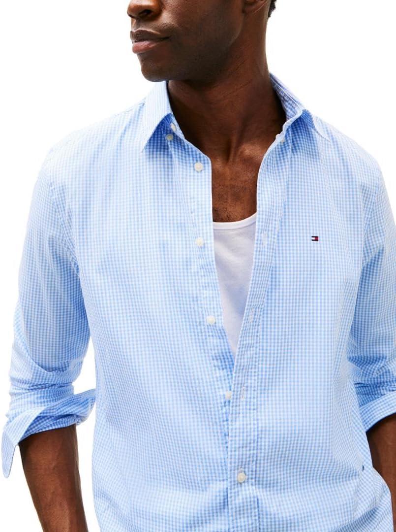 imageTommy Hilfiger Mens Long Sleeve Poplin Shirts in Regular Fit Mens Button Down Shirts Also Available in Big and TallSweet Blue Optic White Gingham