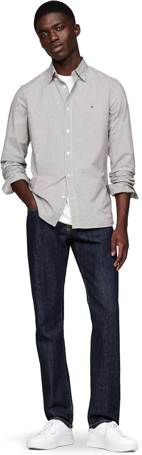 imageTommy Hilfiger Mens Long Sleeve Poplin Shirts in Slim Fit Mens Button Down Shirts Also Available in Big and TallArmy Green Optic White