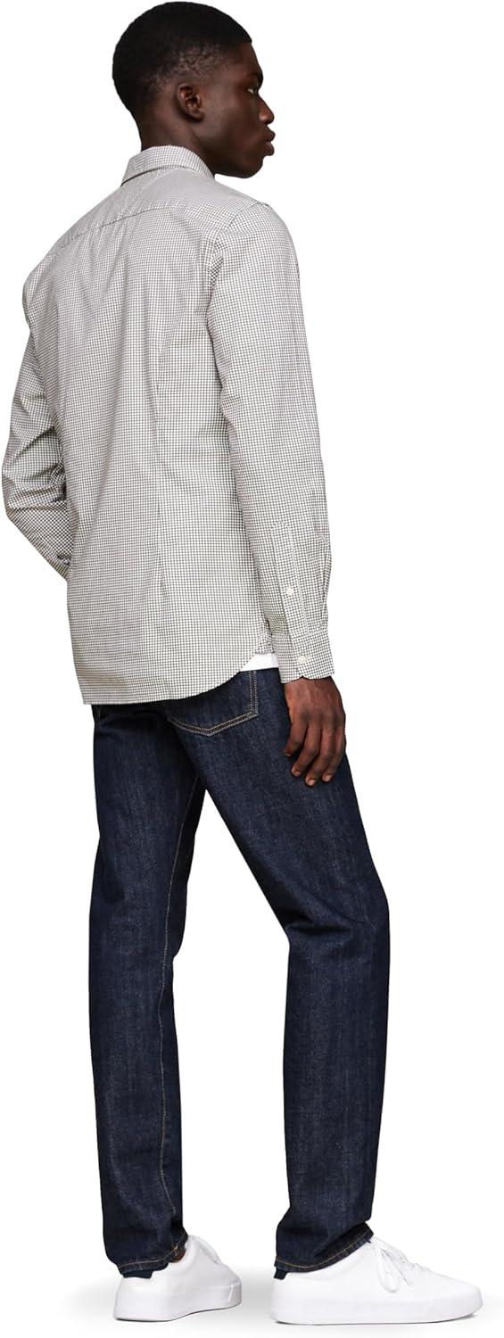 imageTommy Hilfiger Mens Long Sleeve Poplin Shirts in Slim Fit Mens Button Down Shirts Also Available in Big and TallArmy Green Optic White