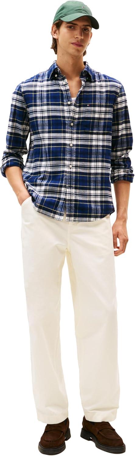 imageTommy Hilfiger Mens Long Sleeve Tartan Shirts in Regular Fit Mens Button Down ShirtPreppy Navy Check