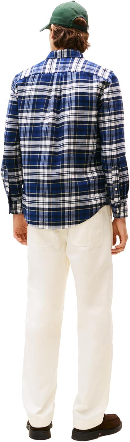 imageTommy Hilfiger Mens Long Sleeve Tartan Shirts in Regular Fit Mens Button Down ShirtPreppy Navy Check