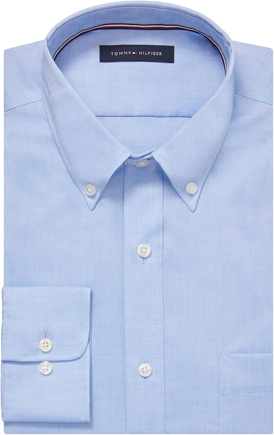 imageTommy Hilfiger Mens Non Iron Solid Button Collar Dress ShirtBlue