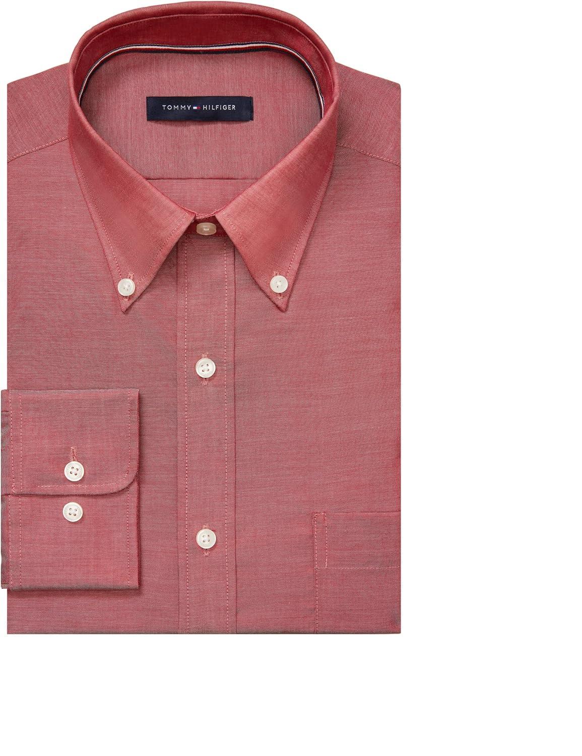 imageTommy Hilfiger Mens Non Iron Solid Button Collar Dress ShirtCayenne