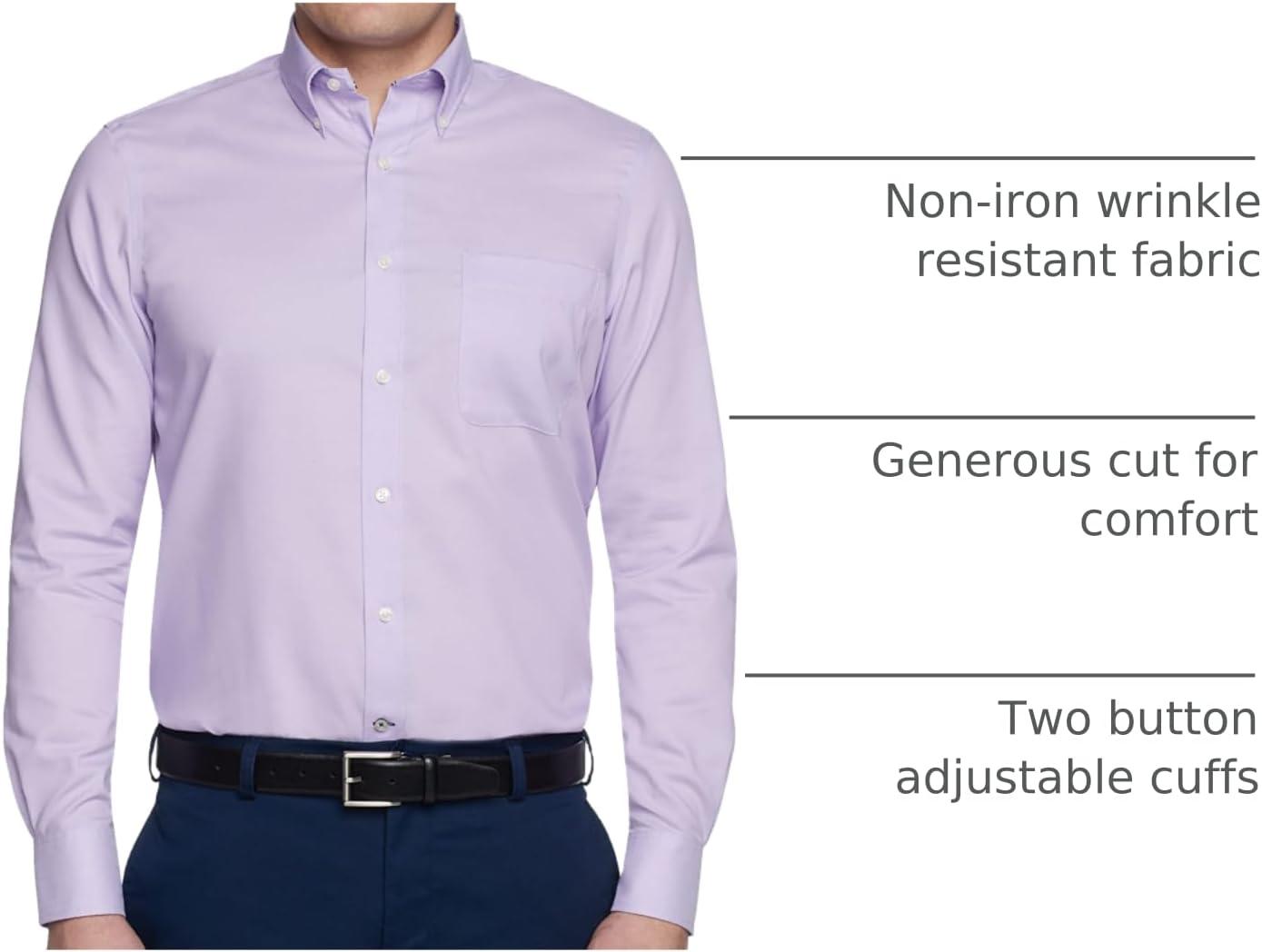 imageTommy Hilfiger Mens Non Iron Solid Button Collar Dress ShirtFrosted Lilac