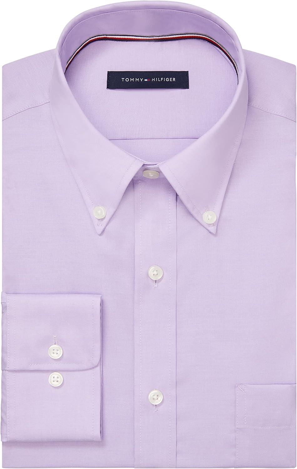 imageTommy Hilfiger Mens Non Iron Solid Button Collar Dress ShirtFrosted Lilac
