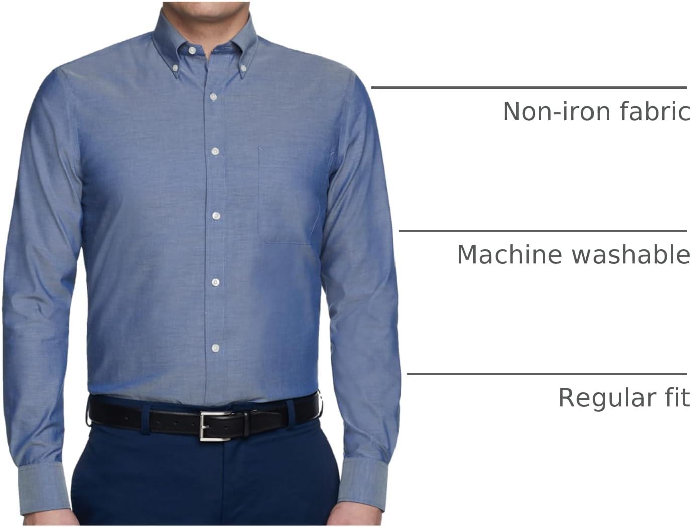 imageTommy Hilfiger Mens Non Iron Solid Button Collar Dress ShirtNight Blue
