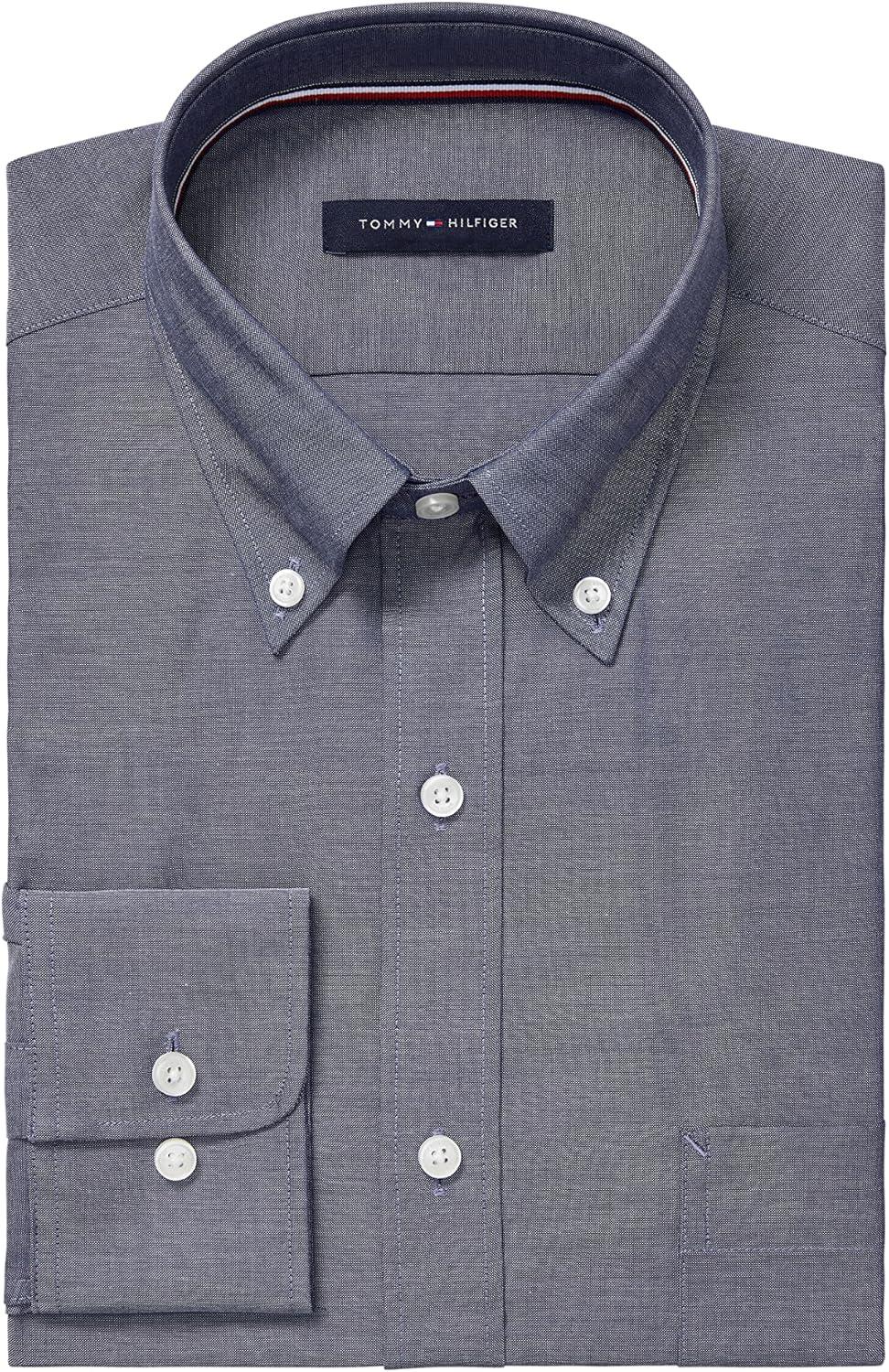 imageTommy Hilfiger Mens Non Iron Solid Button Collar Dress ShirtNight Blue