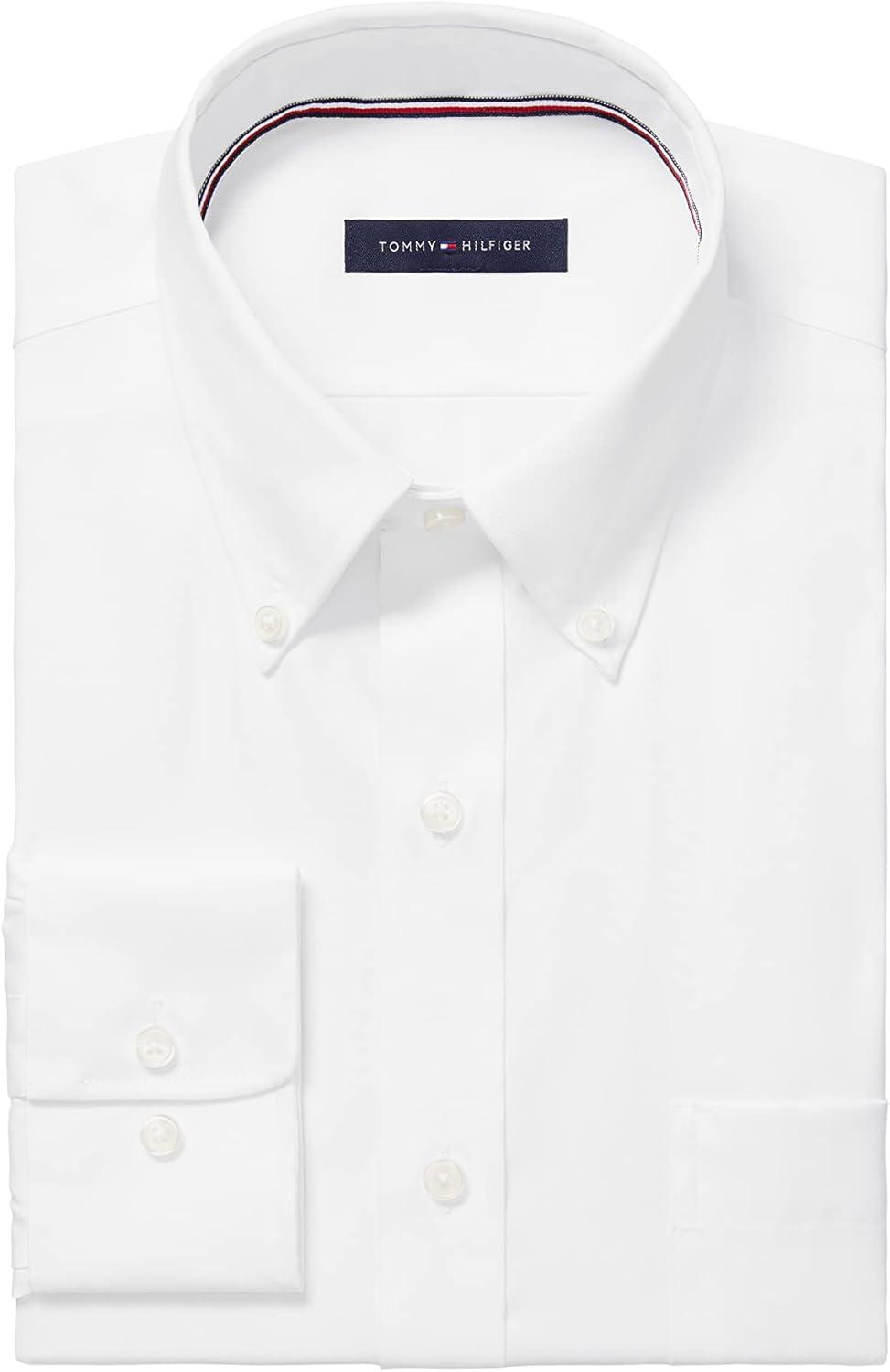imageTommy Hilfiger Mens Non Iron Solid Button Collar Dress ShirtWhite