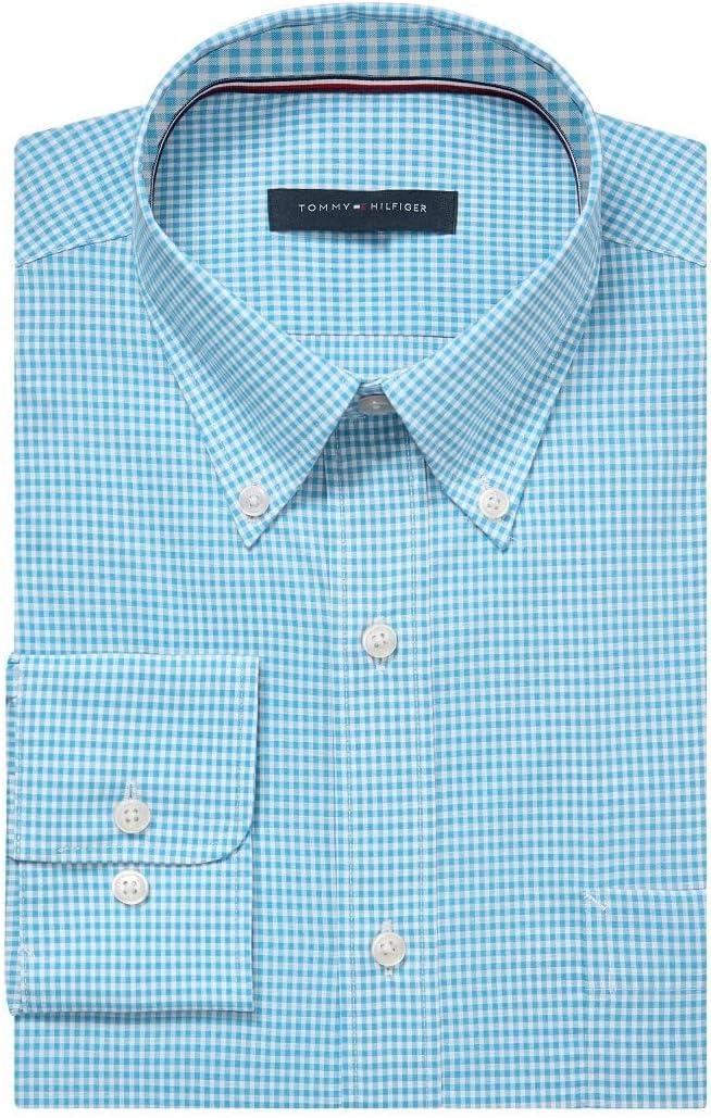 imageTommy Hilfiger Mens Regular Fit Non Iron Gingham Dress Shirt Amazon ExclusiveAqua