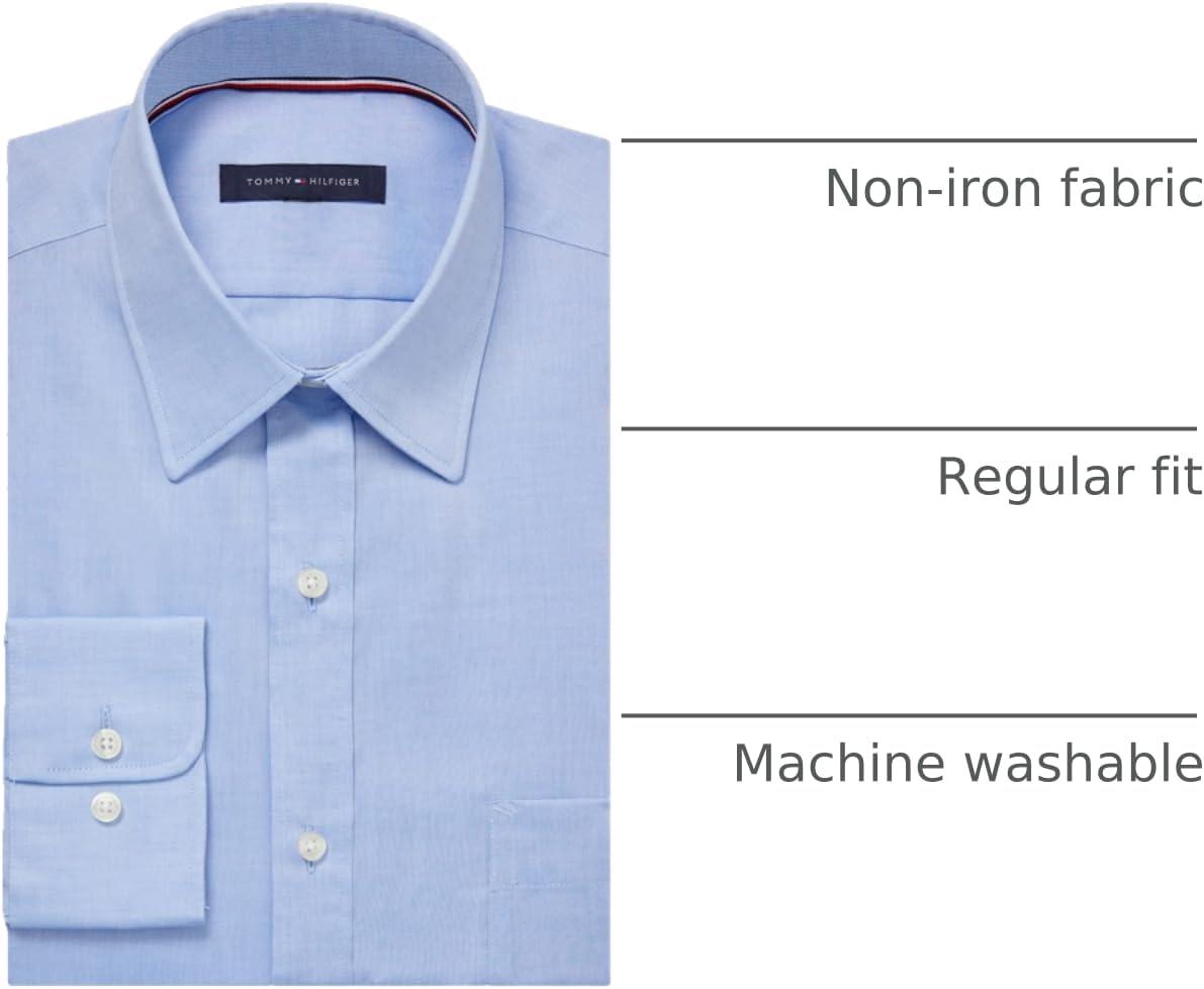 imageTommy Hilfiger Mens Regular Fit Non Iron Gingham Dress Shirt Amazon ExclusiveBlue