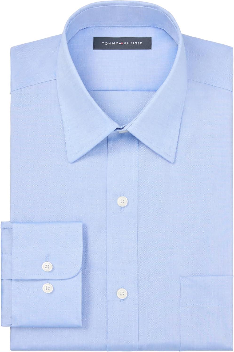 imageTommy Hilfiger Mens Regular Fit Non Iron Gingham Dress Shirt Amazon ExclusiveBlue