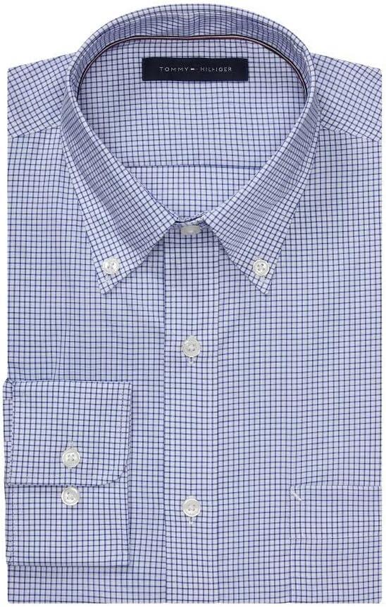imageTommy Hilfiger Mens Regular Fit Non Iron Gingham Dress Shirt Amazon ExclusiveEmpire Blue