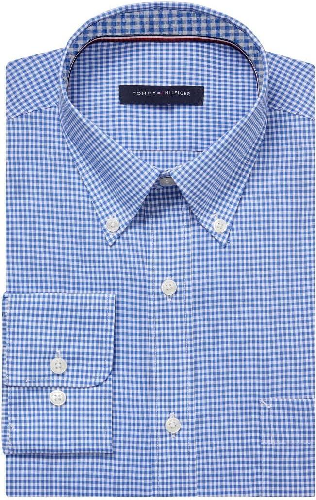 imageTommy Hilfiger Mens Regular Fit Non Iron Gingham Dress Shirt Amazon ExclusiveEnglish Blue