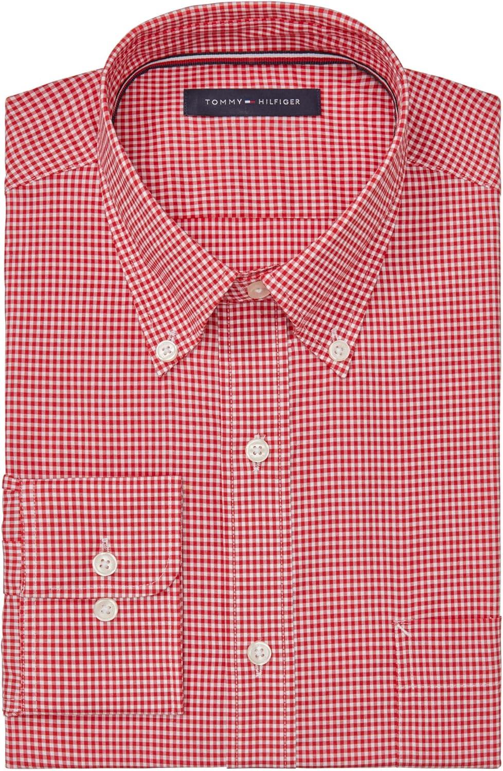 imageTommy Hilfiger Mens Regular Fit Non Iron Gingham Dress Shirt Amazon ExclusiveLava
