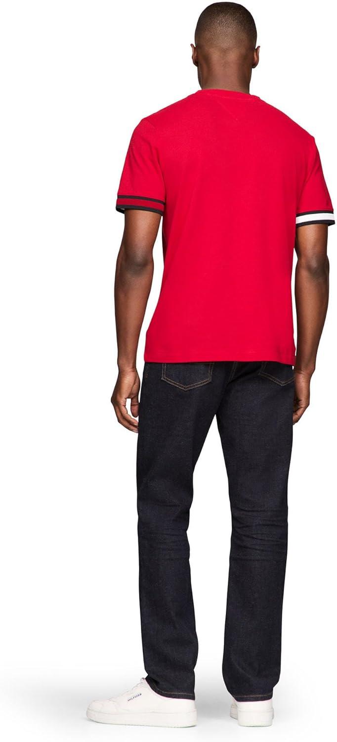 imageTommy Hilfiger Mens Short Sleeve Breathable Cotton TShirts with Cuff DesignMedium Red