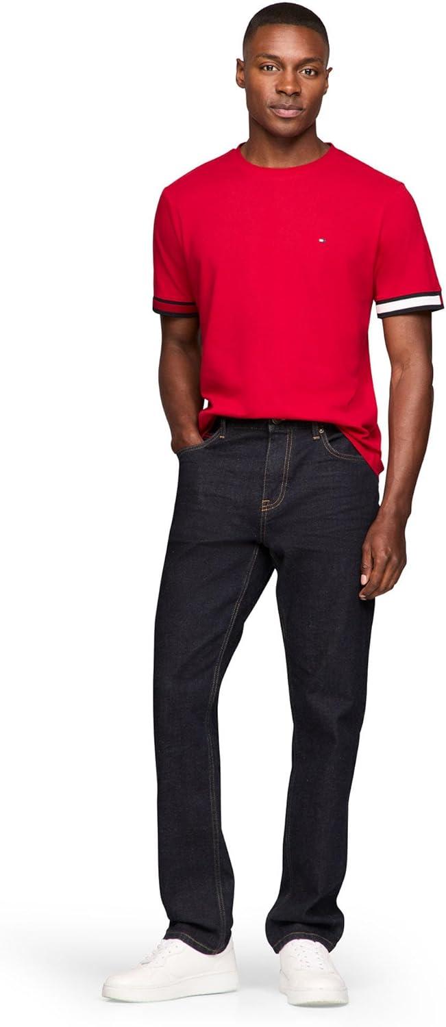 imageTommy Hilfiger Mens Short Sleeve Breathable Cotton TShirts with Cuff DesignMedium Red