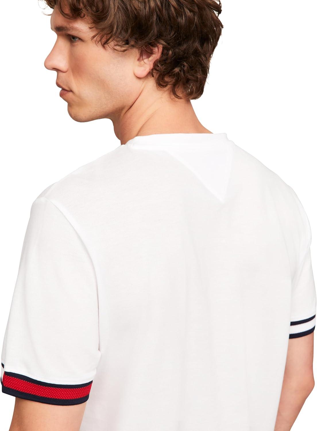imageTommy Hilfiger Mens Short Sleeve Breathable Cotton TShirts with Cuff DesignWhite