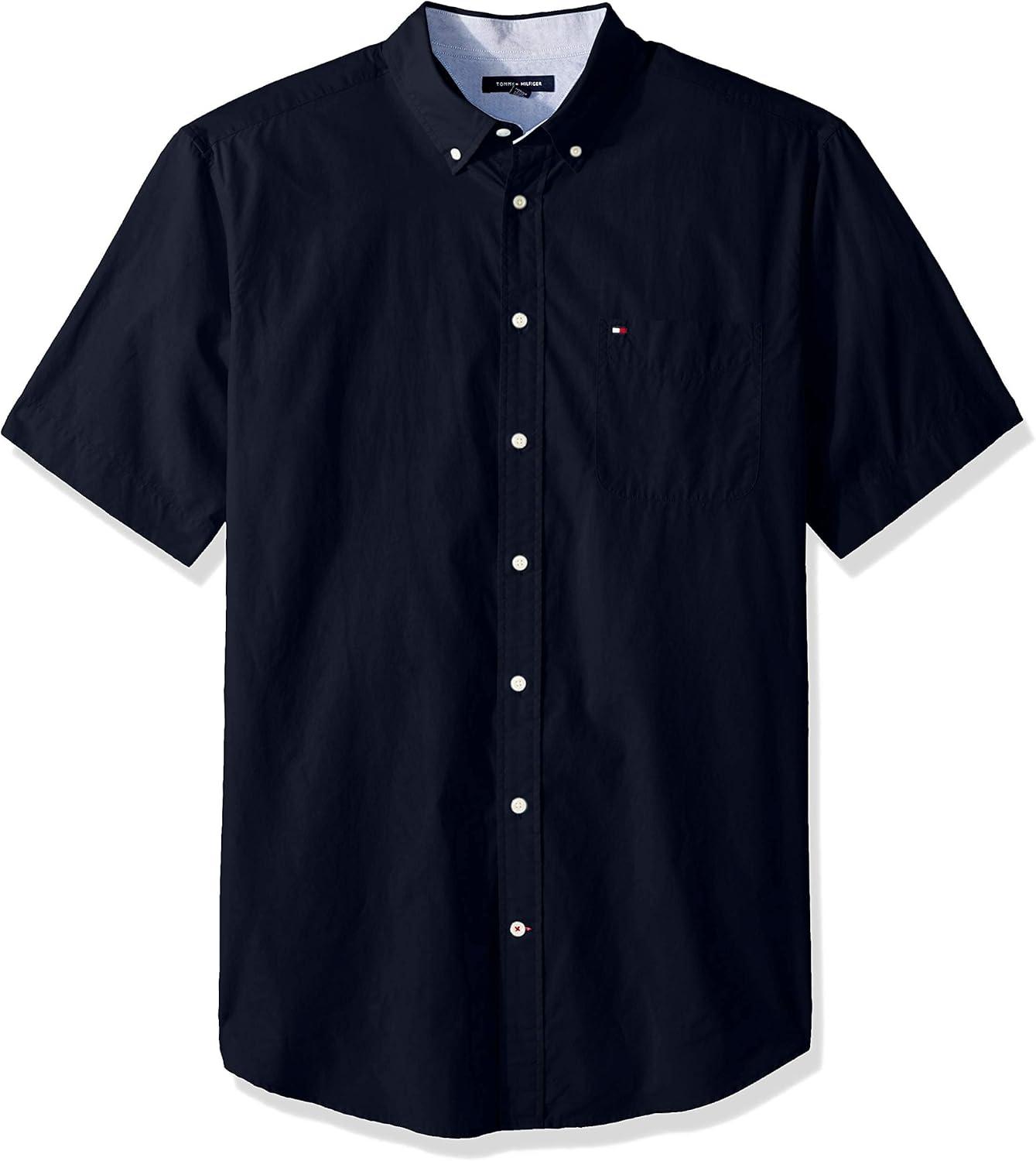 imageTommy Hilfiger Mens Short Sleeve ButtonDown ShirtNavy Blazer