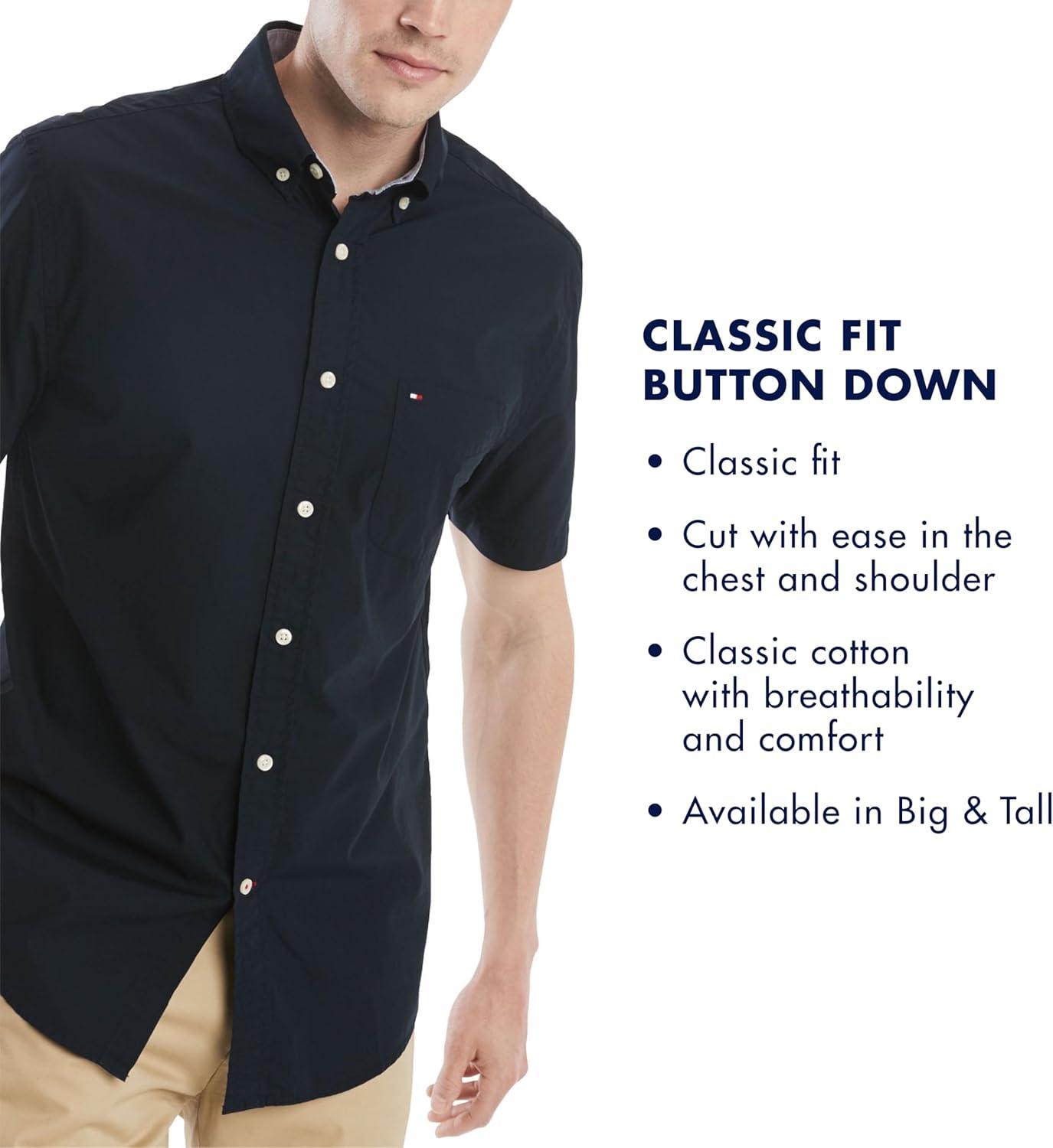 imageTommy Hilfiger Mens Short Sleeve ButtonDown ShirtNavy Blazer