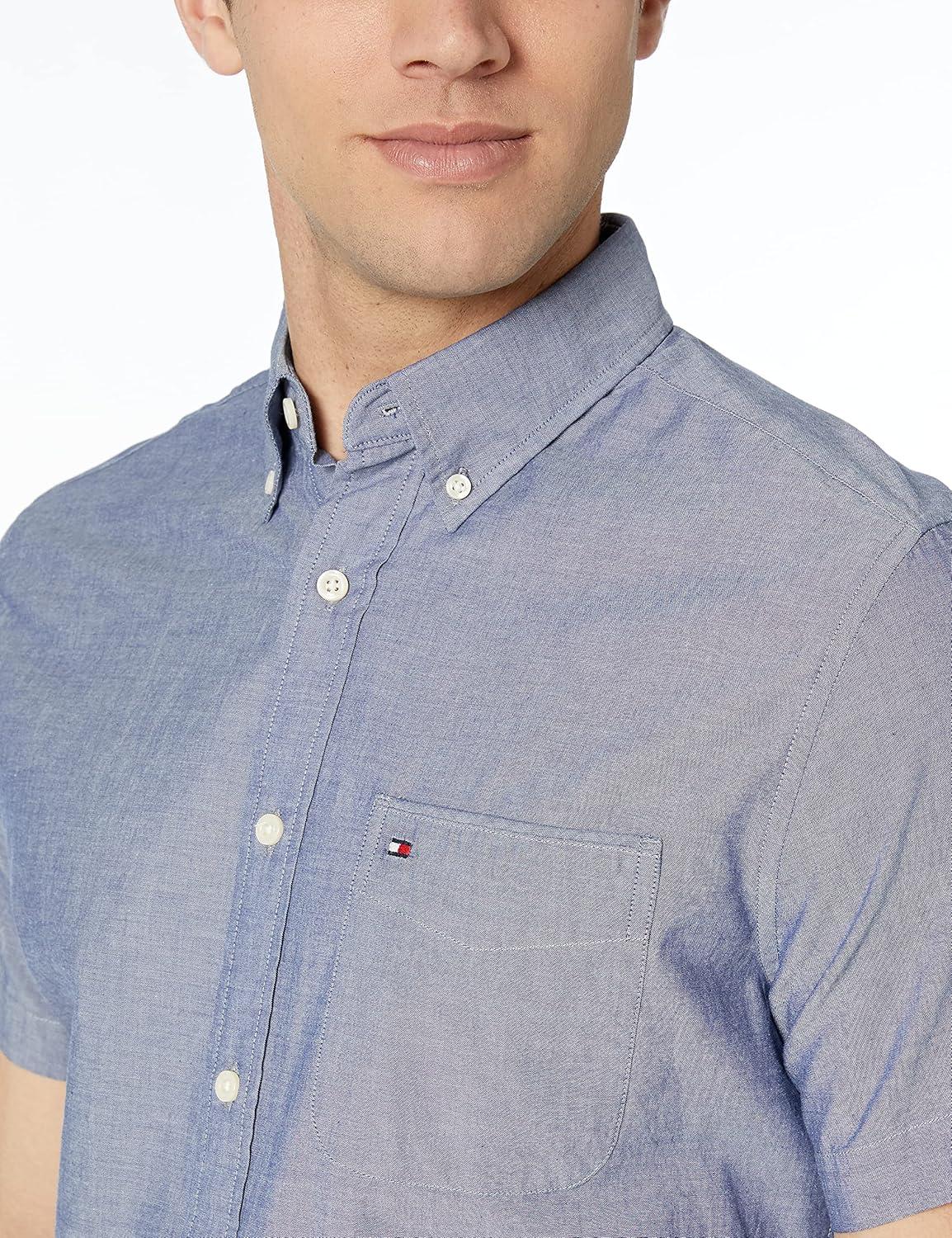 imageTommy Hilfiger Mens Short Sleeve Casual Button Down Shirt in Regular FitNavy Blazer