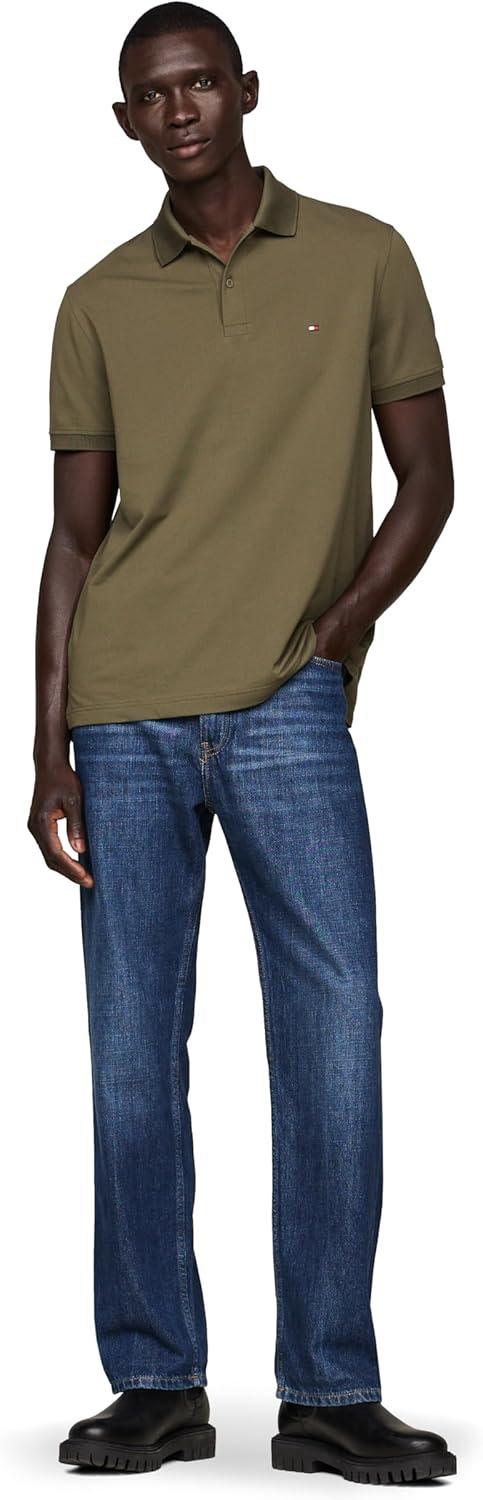 imageTommy Hilfiger Mens Short Sleeve Casual Dri Fit Polo Shirts in Regular Fit with Moisture Wicking and StretchArmy Green