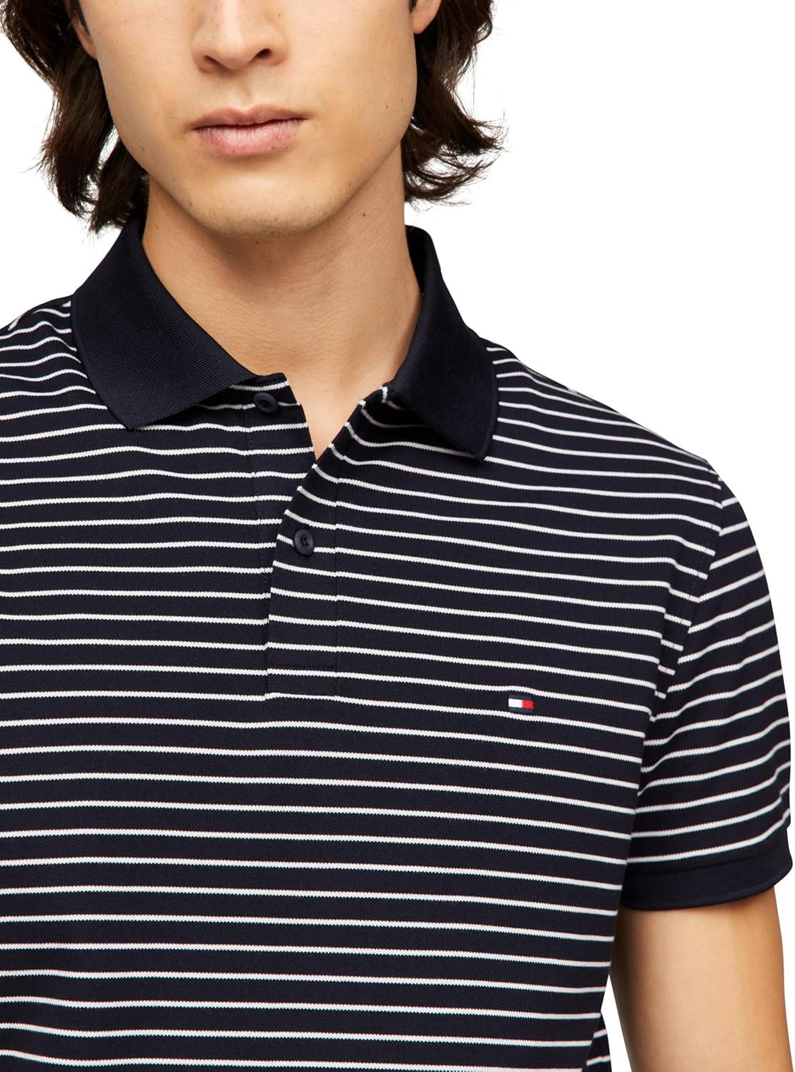imageTommy Hilfiger Mens Short Sleeve Casual Dri Fit Polo Shirts in Regular Fit with Moisture Wicking and StretchDesert Sky White