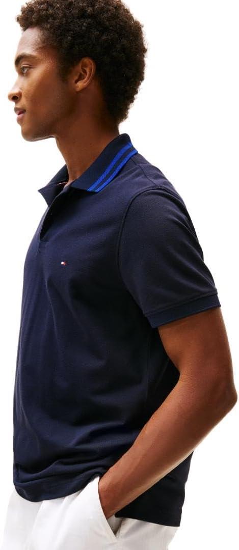 imageTommy Hilfiger Mens Short Sleeve Casual Dri Fit Polo Shirts in Regular Fit with Moisture Wicking and StretchDesert Sky Tipped