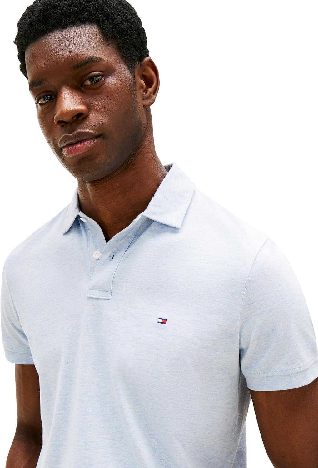 imageTommy Hilfiger Mens Short Sleeve Casual Dri Fit Polo Shirts in Regular Fit with Moisture Wicking and StretchHeathered Blue Bros