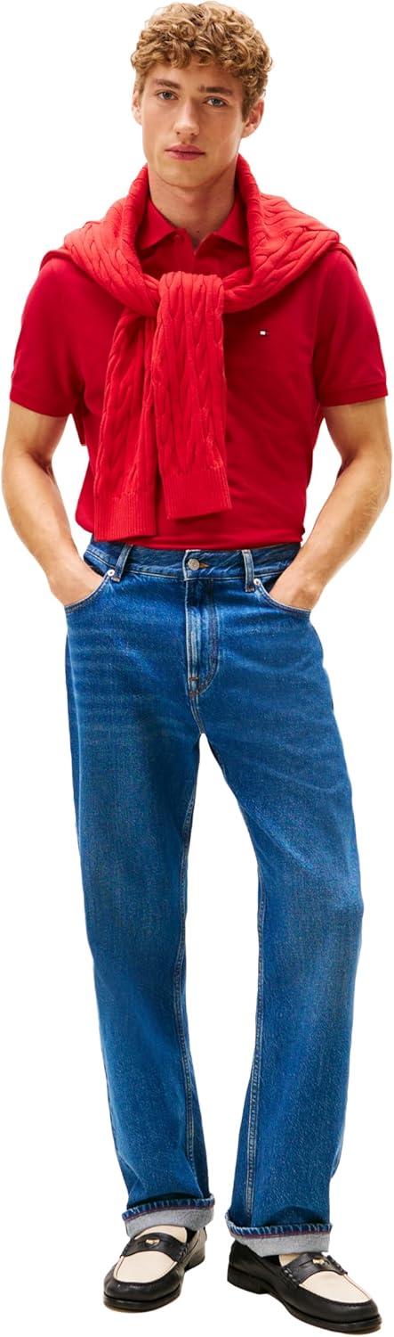 imageTommy Hilfiger Mens Short Sleeve Casual Dri Fit Polo Shirts in Regular Fit with Moisture Wicking and StretchMedium Red