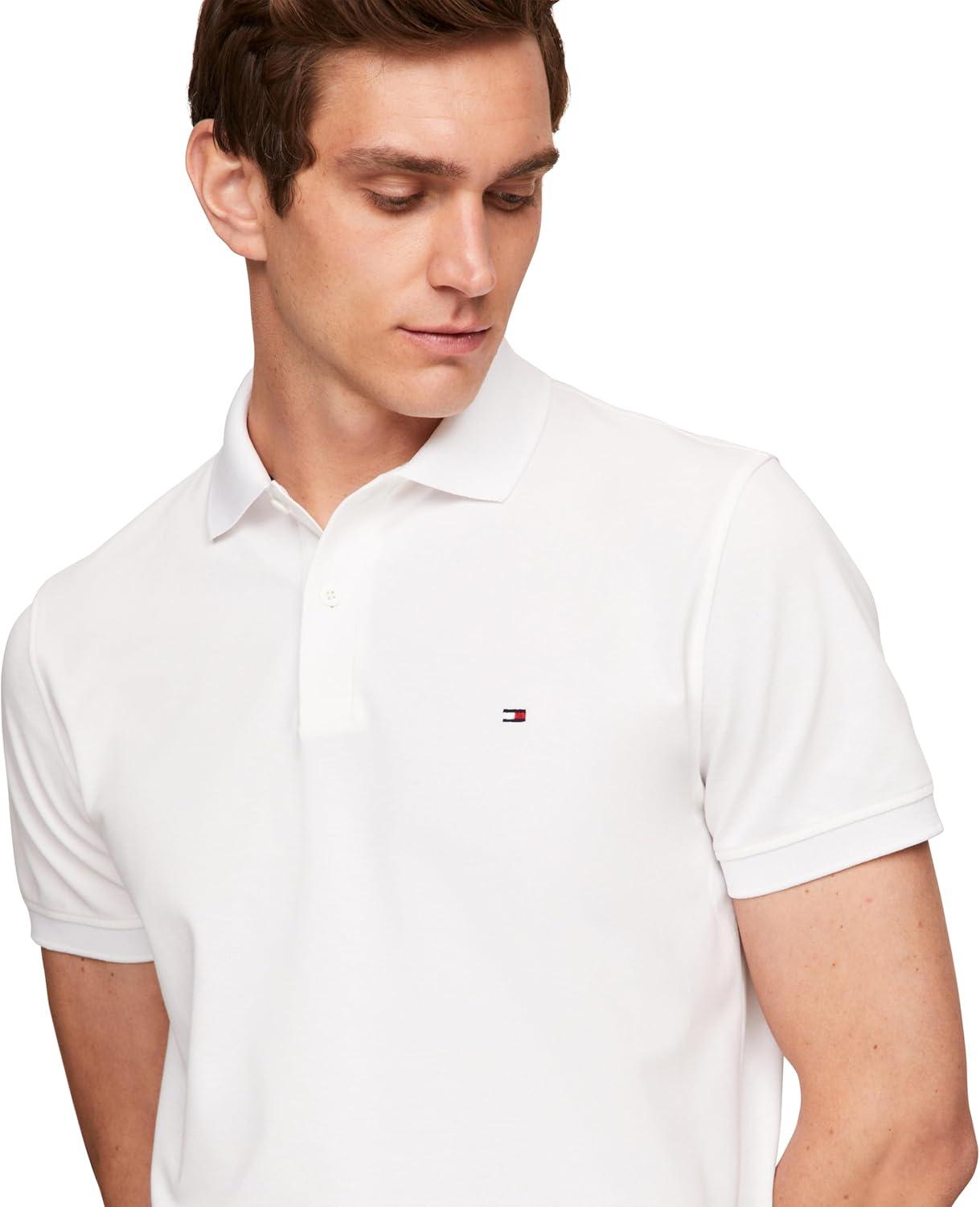 imageTommy Hilfiger Mens Short Sleeve Casual Dri Fit Polo Shirts in Regular Fit with Moisture Wicking and StretchWhite
