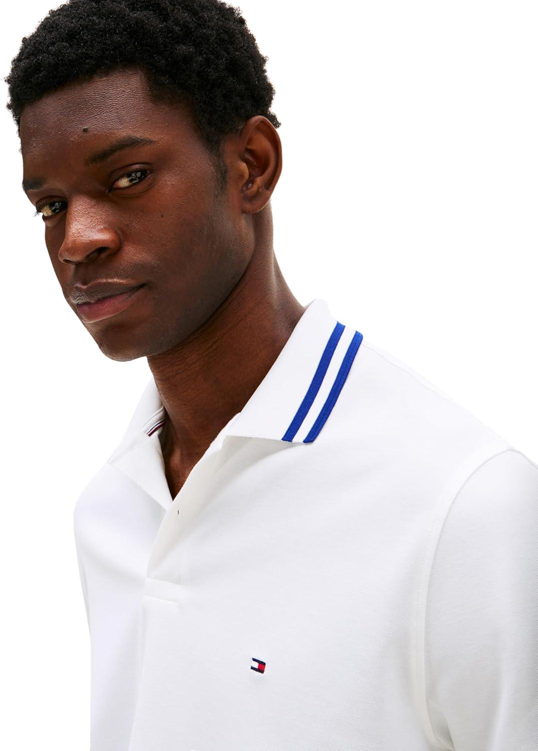 imageTommy Hilfiger Mens Short Sleeve Casual Dri Fit Polo Shirts in Regular Fit with Moisture Wicking and StretchWhite Tipped