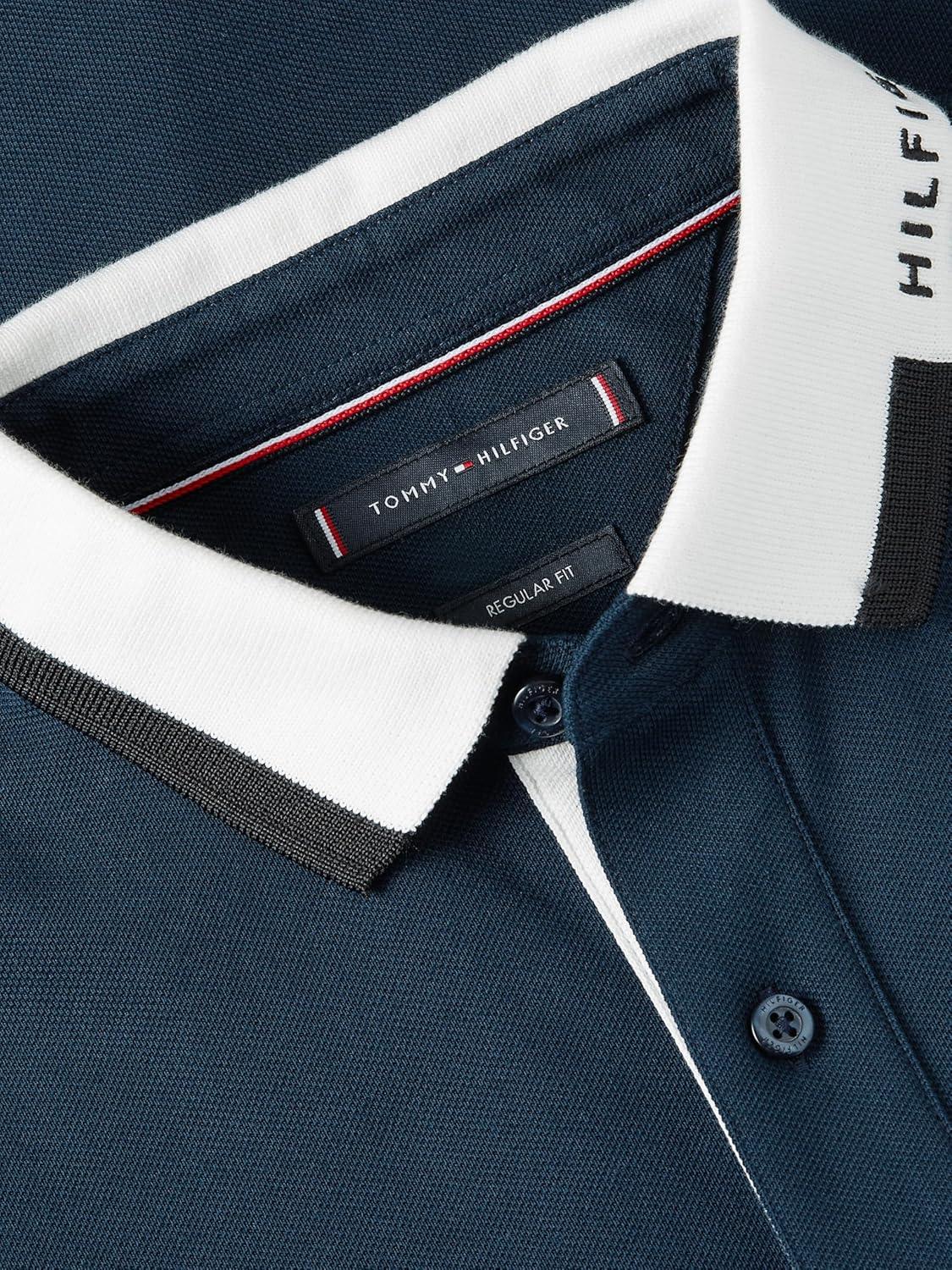 imageTommy Hilfiger Mens Short Sleeve Casual Dri Fit Polo Shirts in Regular Fit with Stretch and Graphic Collar DetailDark Night Navy